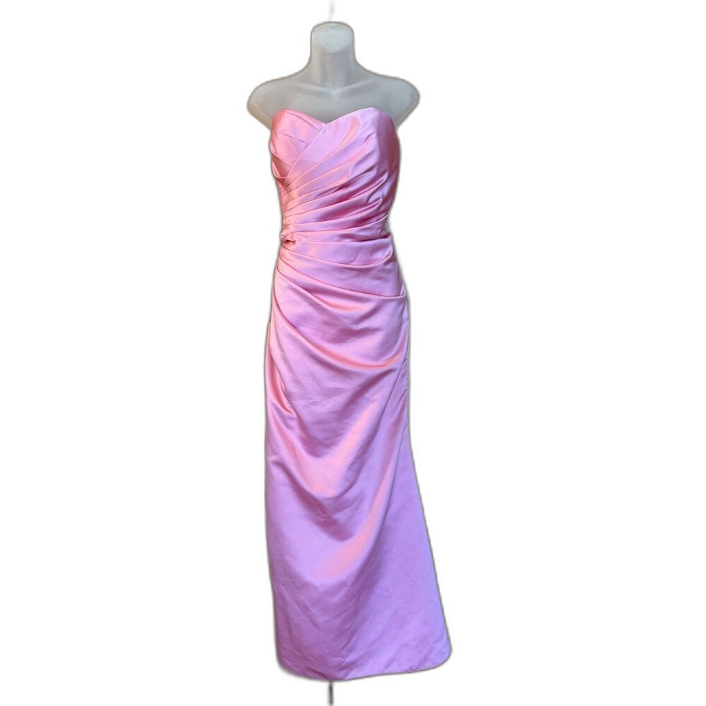 Pink Satin Ruched Sweetheart Prom Formal Maxi Dress Christina Wu Y2K Size 10
